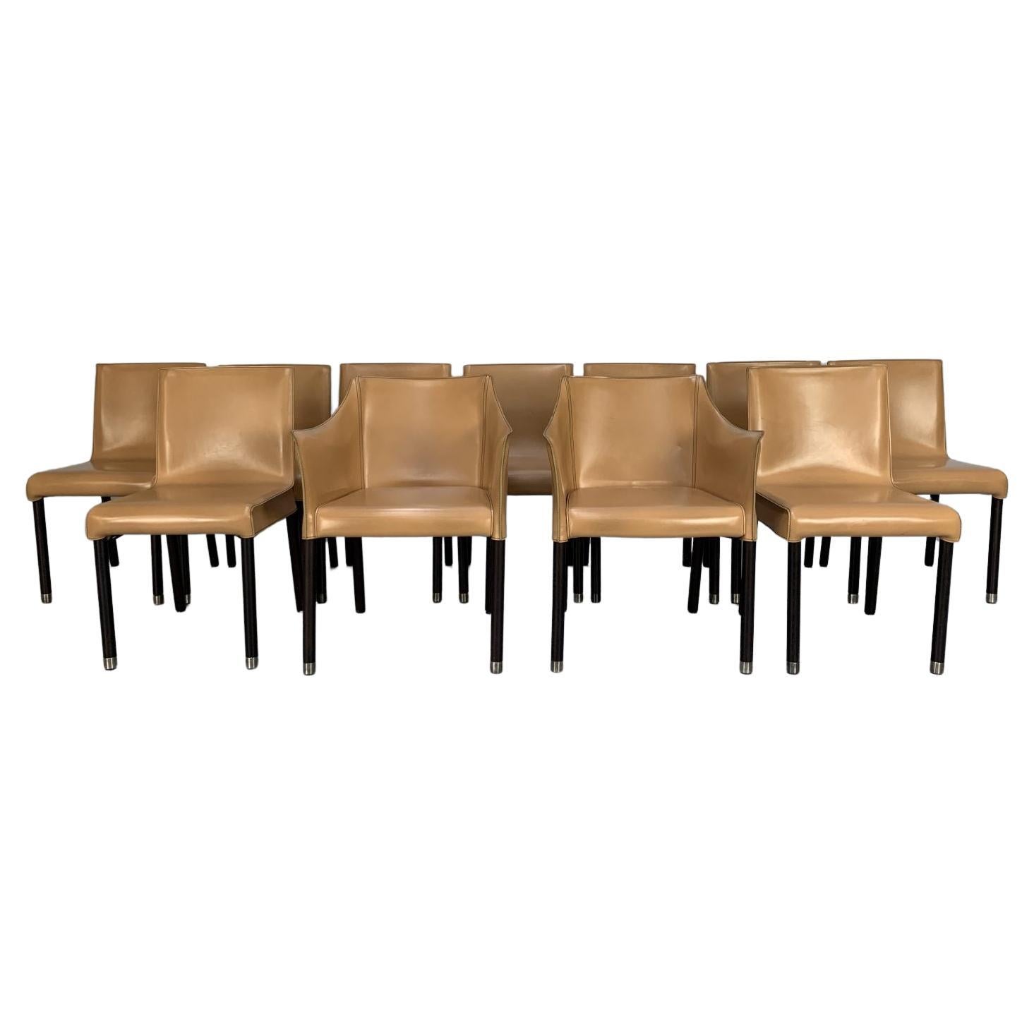 Suite of 12 Cappellini “CAP” Dining Armchairs in Saddle Leather For Sale