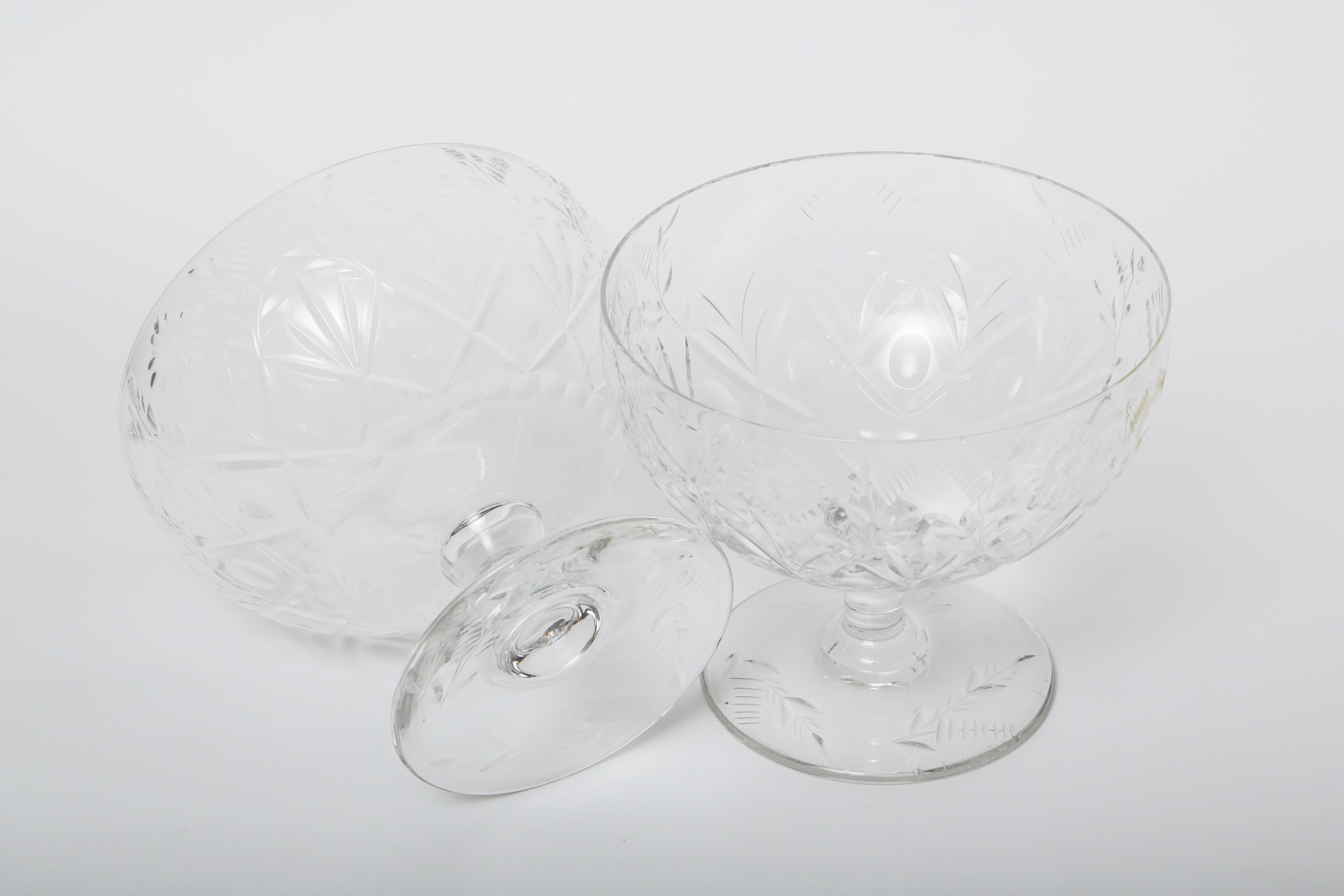 Hand-Crafted Suite of 14 Cut Crystal Vintage Dessert Coupes