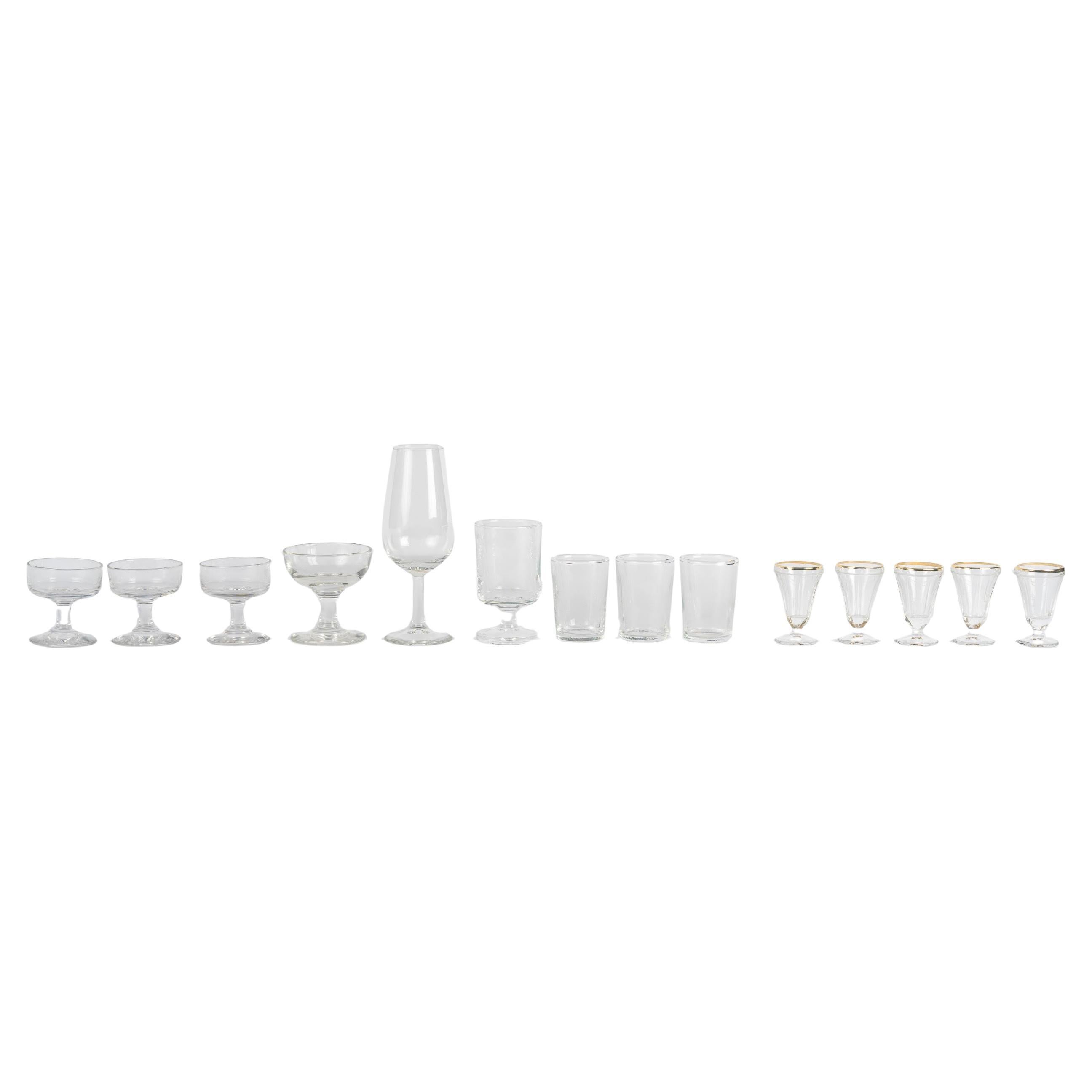 Suite of 14 Liqueur Glasses, Miniature Goblets and Miscellaneous Glasses. For Sale