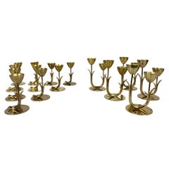 Vintage Suite of 15 Scandinavian Brass Candleholders Gunnar Ander, Ystad Metall Sweden