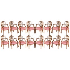 Suite of 16 Prince of Wales Feathers George Hepplewhite Style Dining Chairs