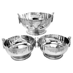 Suite of 3 Antique Silver Bowls 1916 Heavy Centrepiece Fruit Serving 