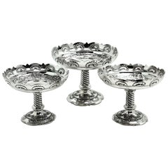 Suite of 3 Antique Victorian Silver Comports / Dishes 1892 / 93 Centrepiece
