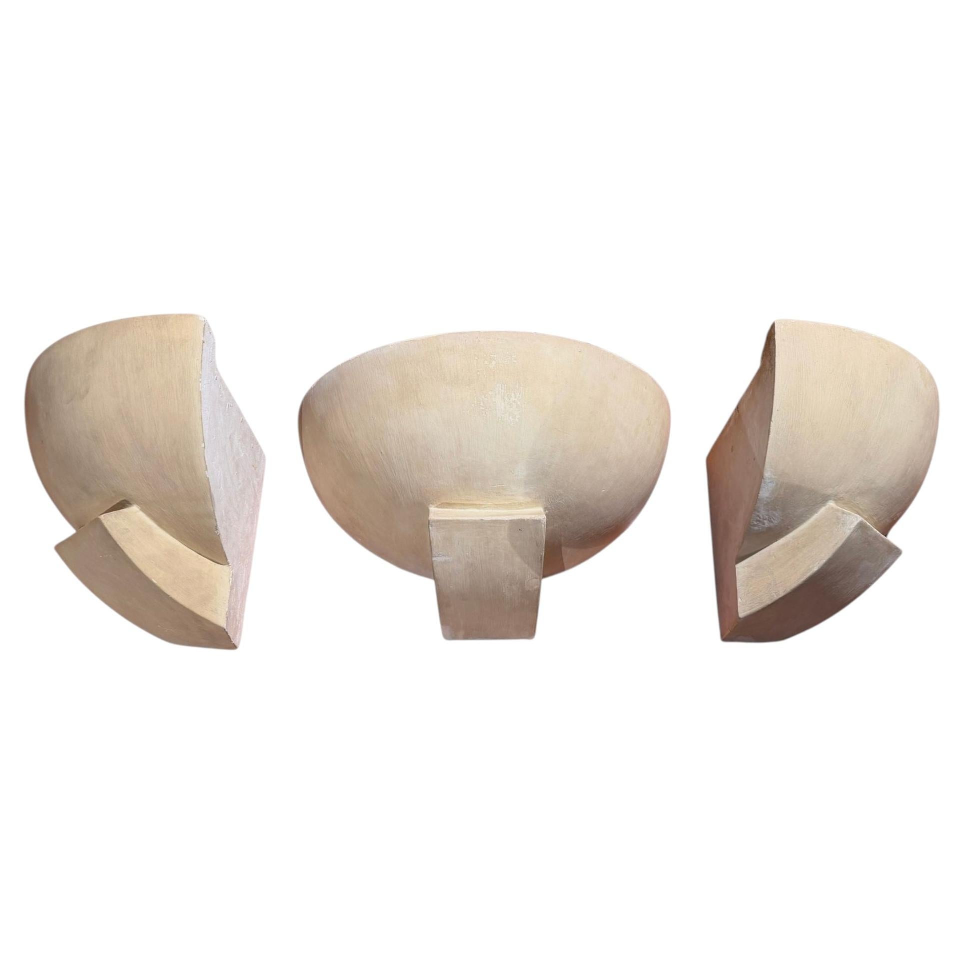 Suite of 3 Art Deco Wall Sconces, Patinated Plaster, France, circa 1925
