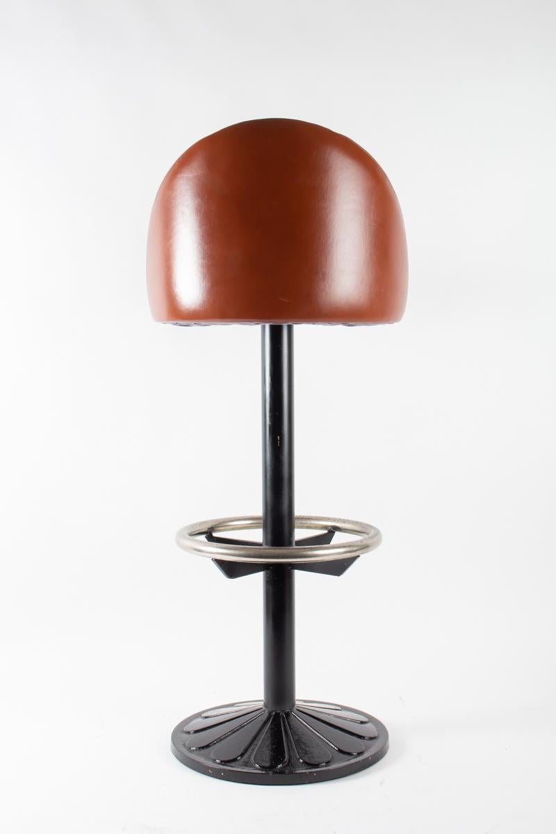 20th Century Suite of 3-Bar Stools in Steel and Leather, 1920, Cast Iron and Steel