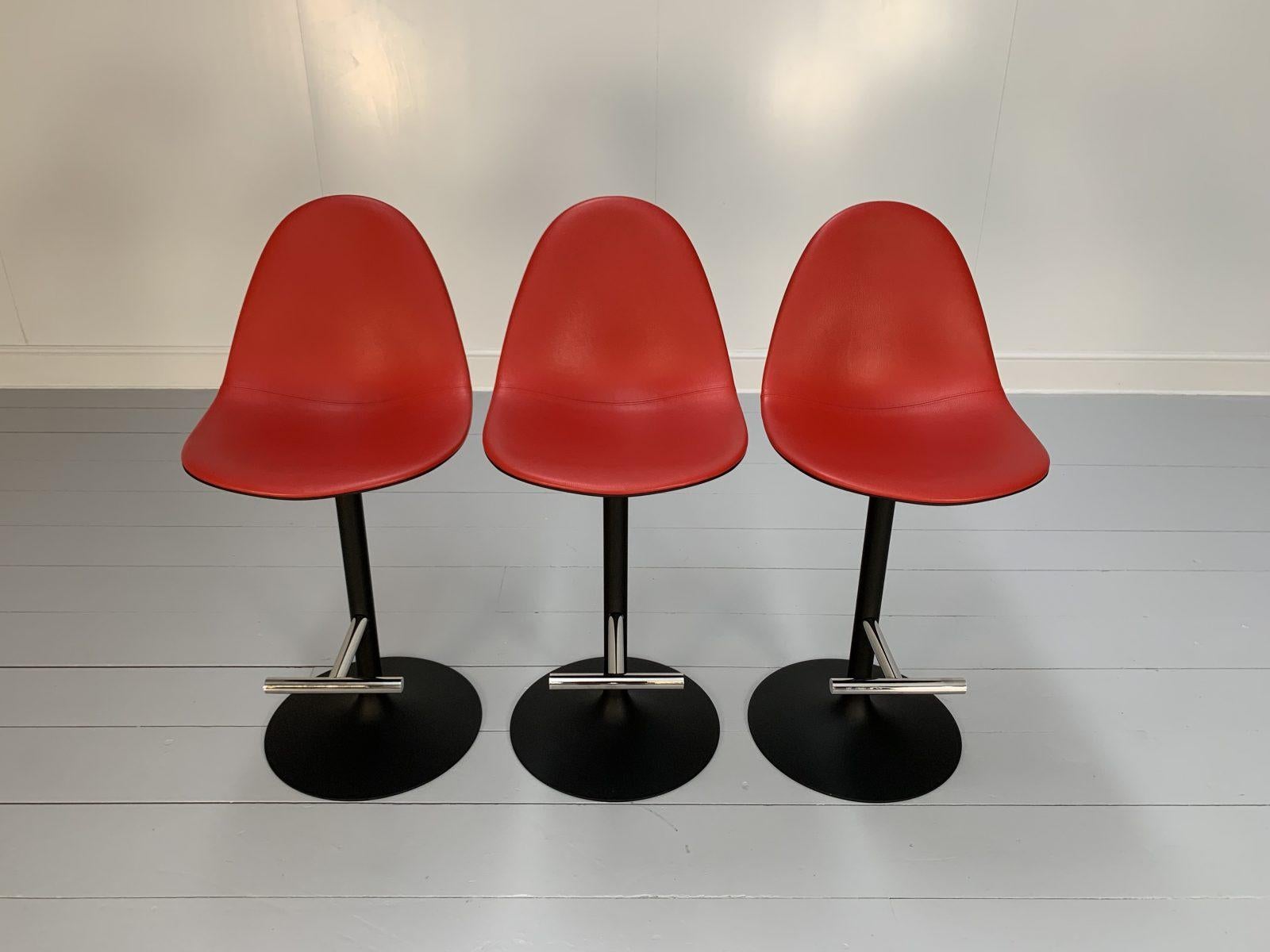 Contemporary Suite of 3 Cassina “248 Passion” Bar Stools in Red Leather