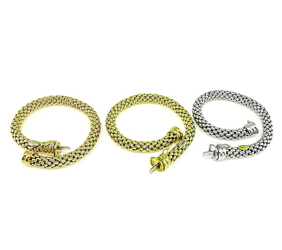 Suite of 3 Fope Gelb-, Rosa- und Weißgold-Armband im Zustand „Gut“ in New York, NY