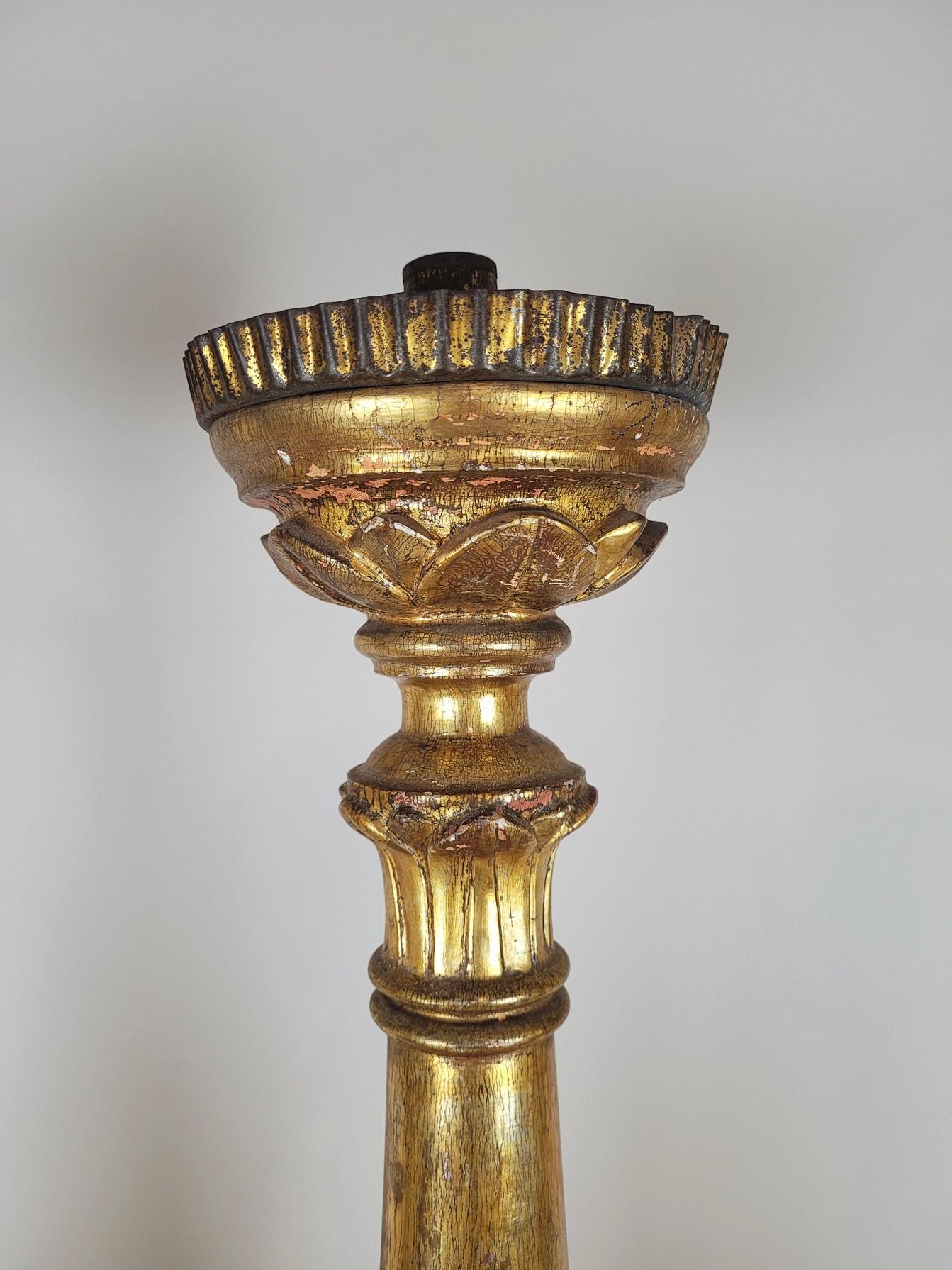 Suite Of 3 Large Candlesticks In Golden Wood, Early 19th Century For Sale 2