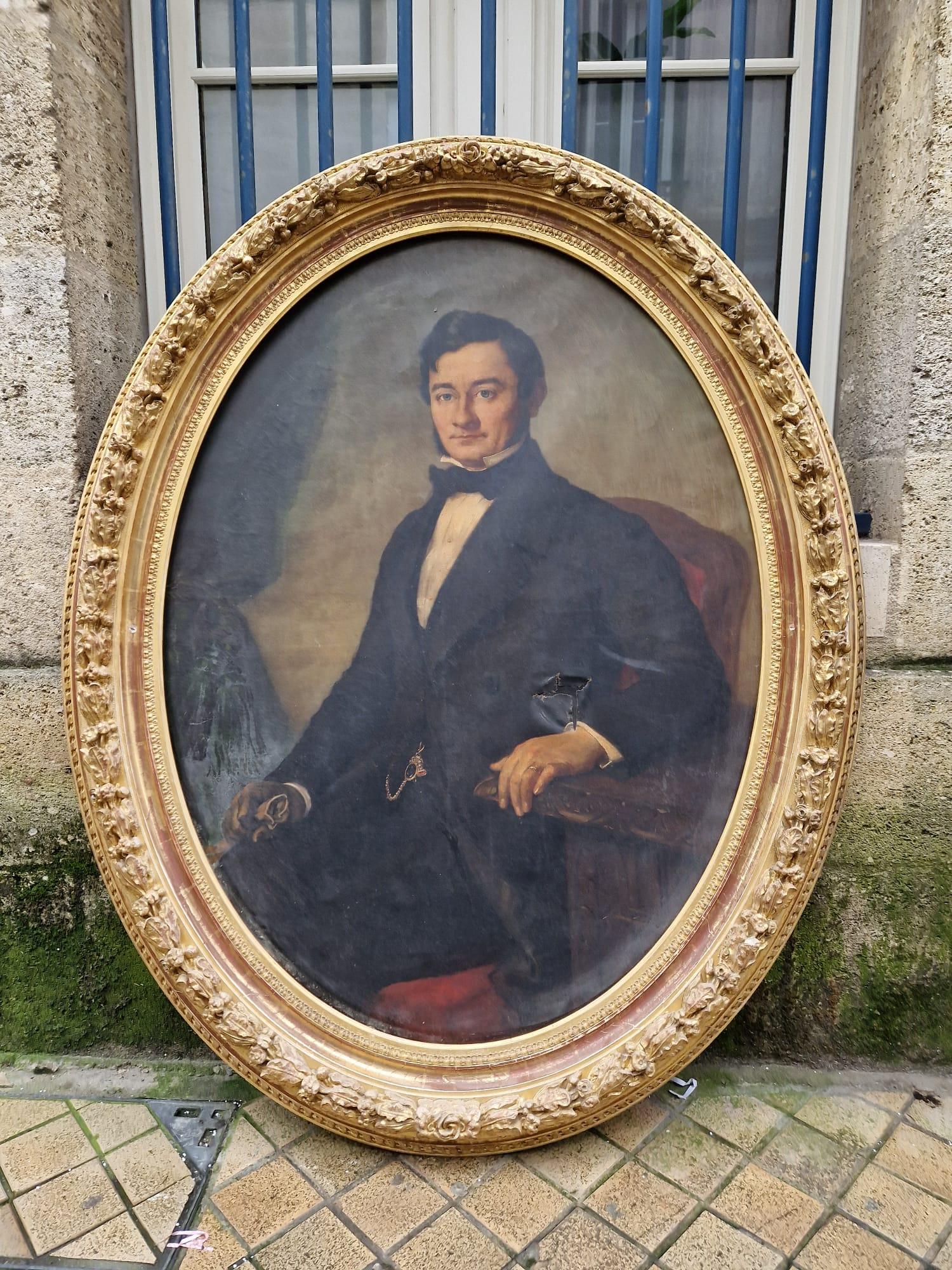 Suite of 3 large portraits from 19th century by Jules Laure In Good Condition In BORDEAUX, FR