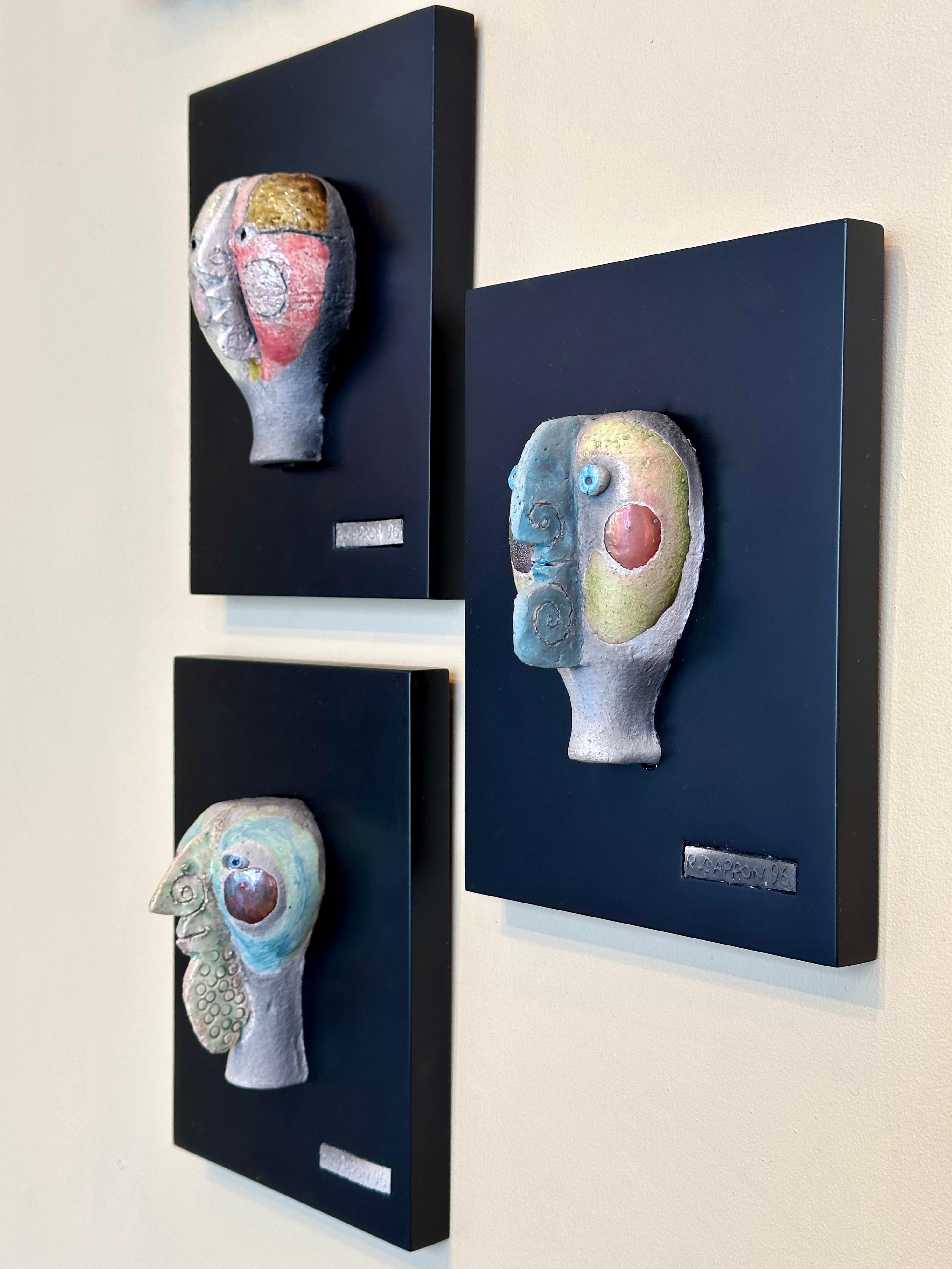 Suite de 3 masques Raku, Roger Capron, Vallauris 1996 en vente 4