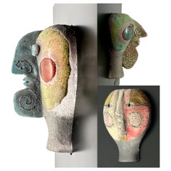 Suite of 3 Raku Masks, Roger Capron, Vallauris 1996