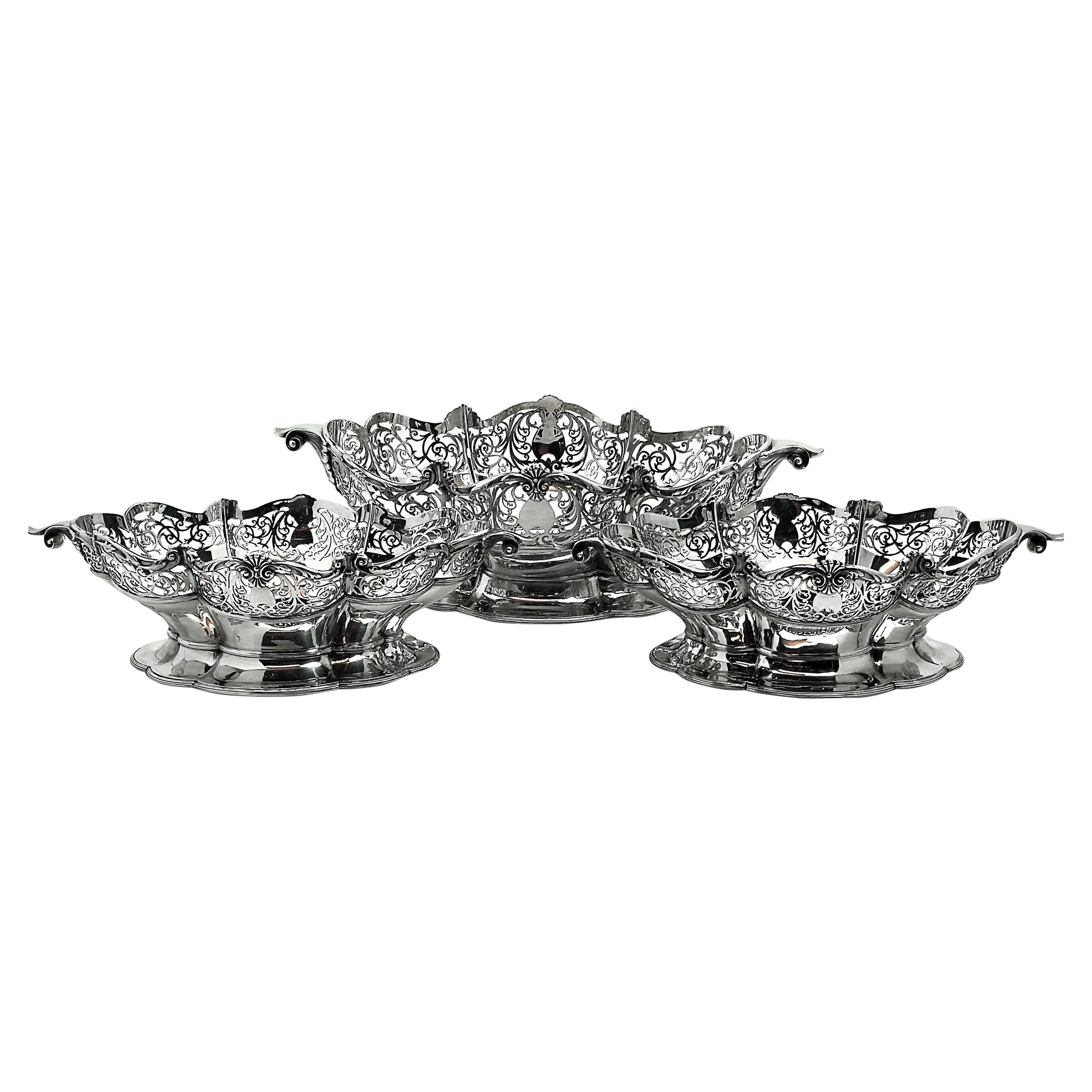 Suite of 3 Sterling Silver Baskets / Dishes Sheffield 1921-1922
