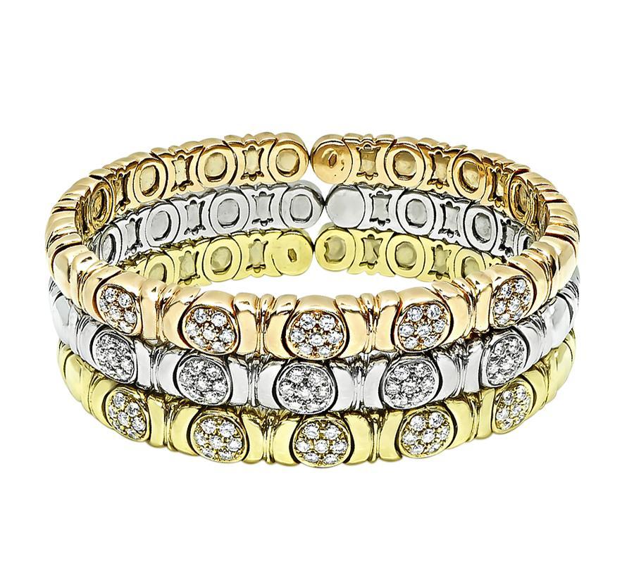 Round Cut Suite of 3 Yellow Pink and White Gold 3.00ct Diamond Bangle For Sale