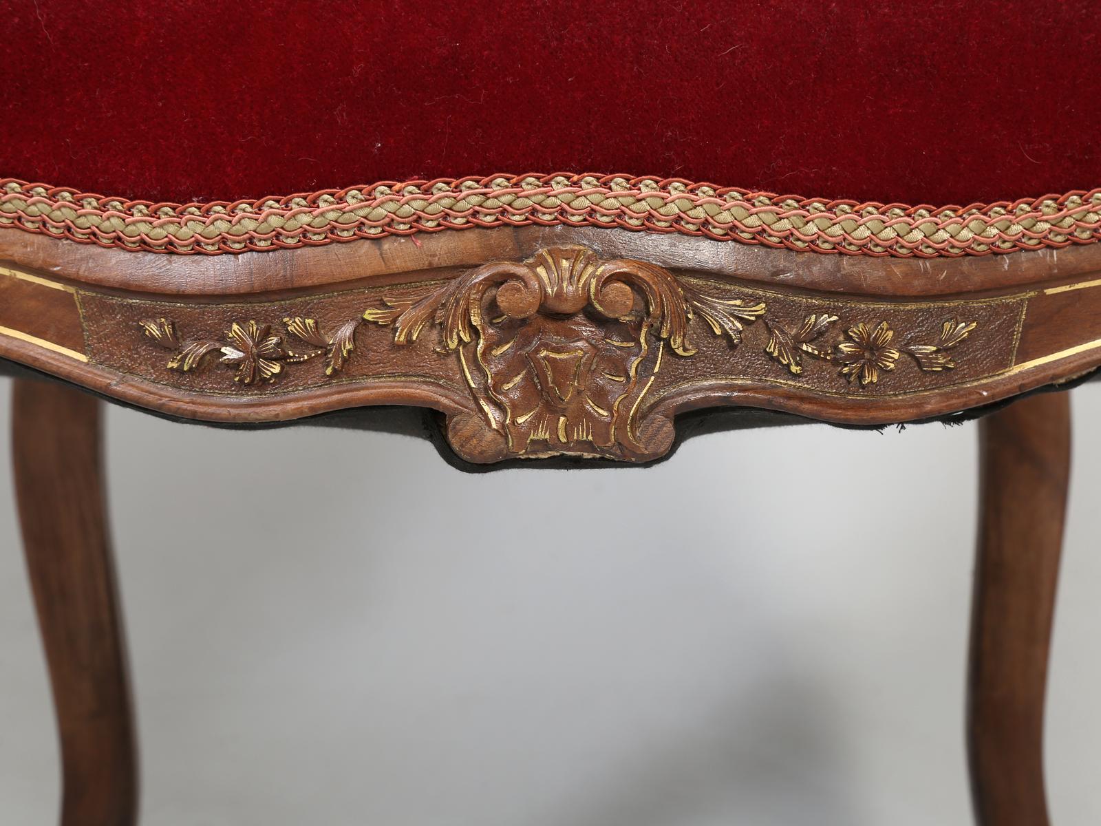 Suite of '4' Antique Italian Carved Walnut Side Chairs from a Parlor Suite 3