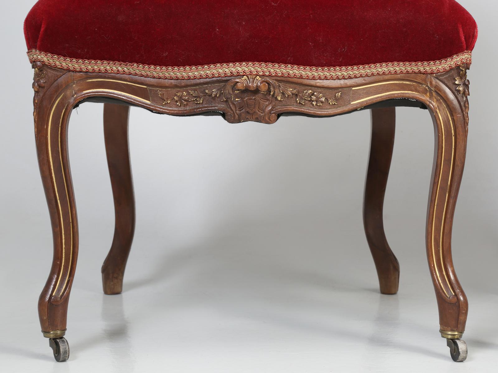 Suite of '4' Antique Italian Carved Walnut Side Chairs from a Parlor Suite 1