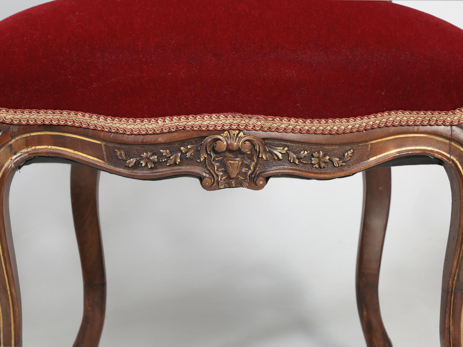 Suite of '4' Antique Italian Carved Walnut Side Chairs from a Parlor Suite 2
