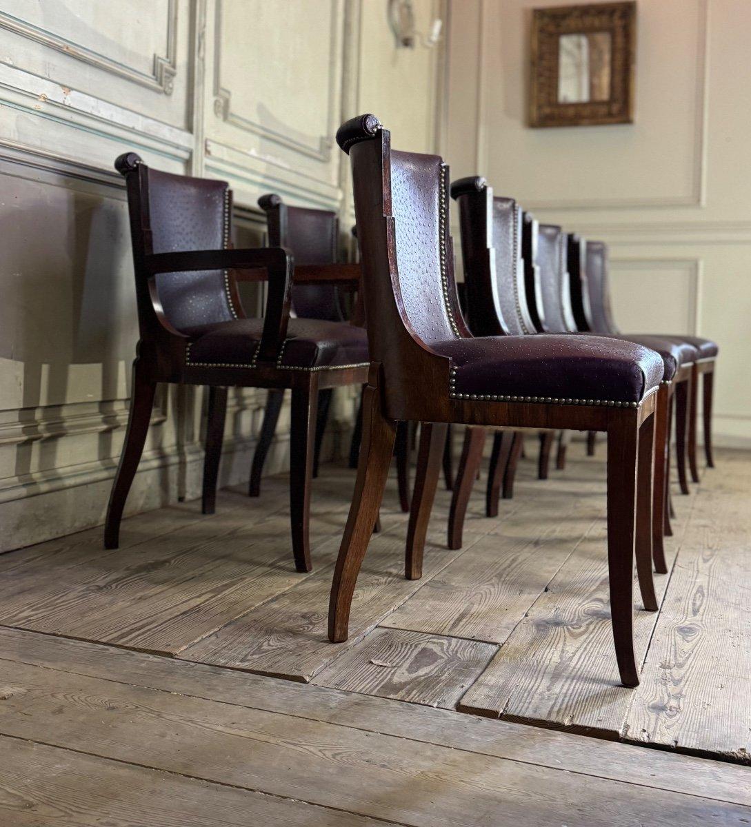 Suite de 4 chaises et 4 fauteuils Art Déco en bois de rose, vers 1930 en vente 1