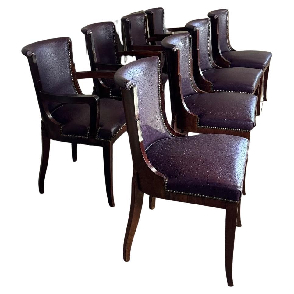 Suite de 4 chaises et 4 fauteuils Art Déco en bois de rose, vers 1930 en vente