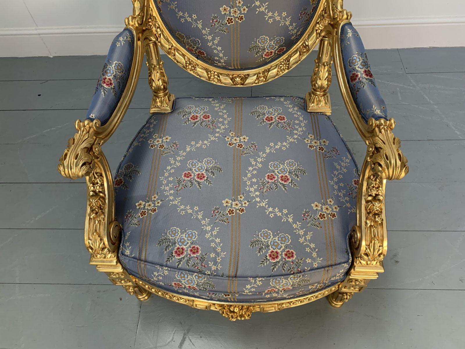 Suite de 4 fauteuils baroques rococo d'Asnaghi en soie florale et dorée en vente 5