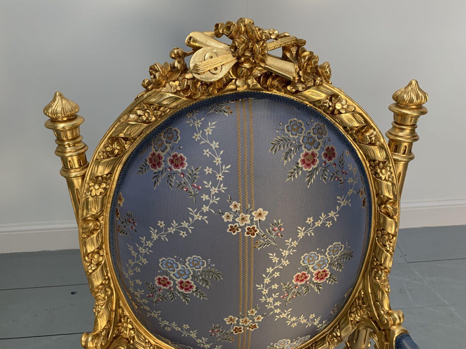 Suite de 4 fauteuils baroques rococo d'Asnaghi en soie florale et dorée en vente 6