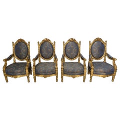 Suite de 4 fauteuils baroques rococo d'Asnaghi en soie florale et dorée