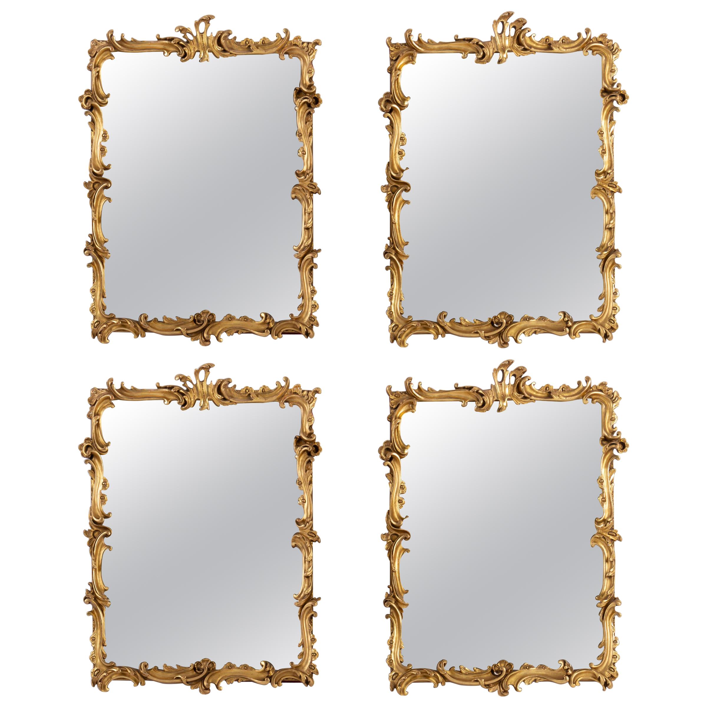 Suite of 4 golden stucco Mirrors