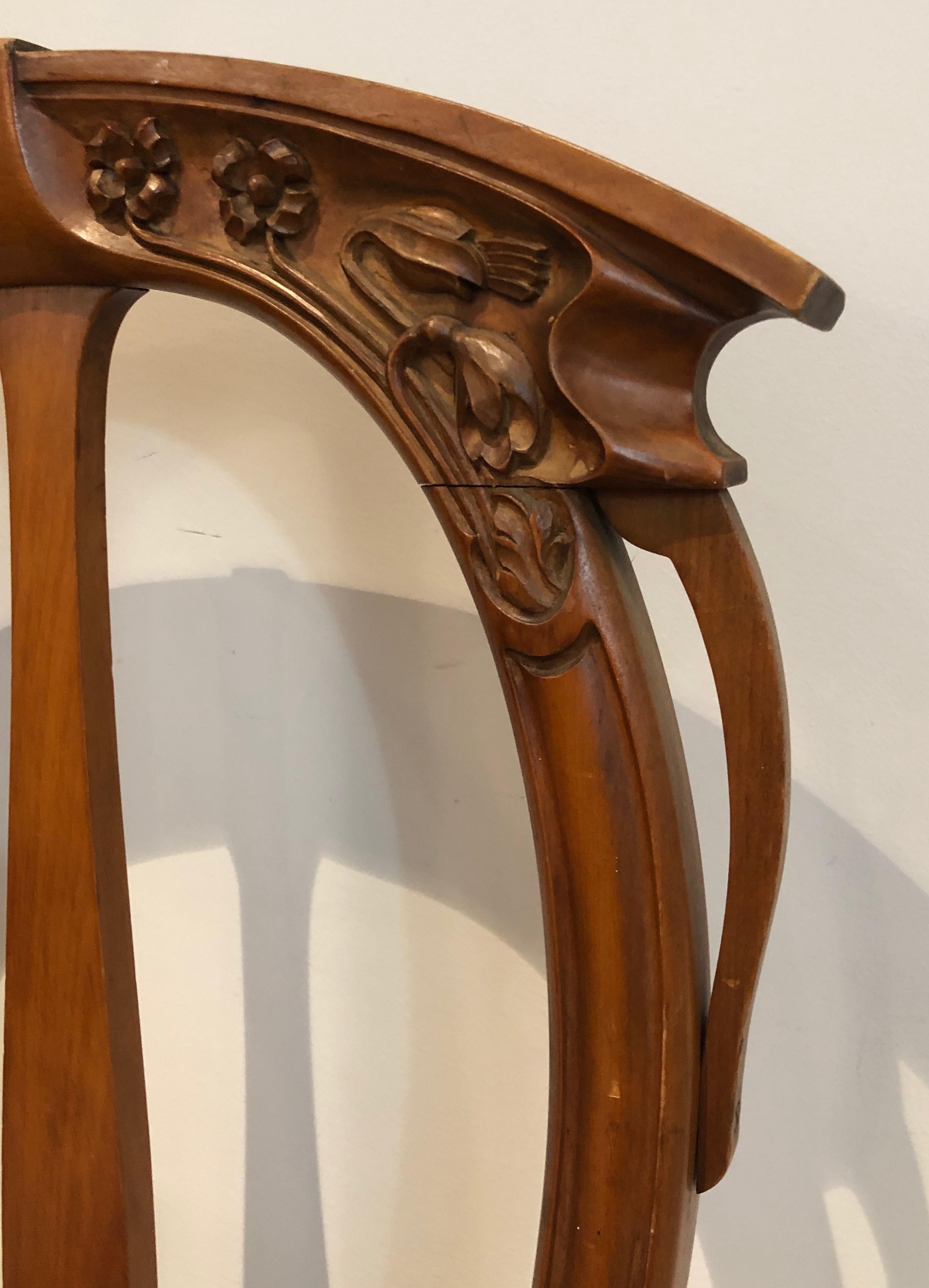 Suite of 4 Cherry Wood Chairs Decorated with Flowers and Plants. For Sale 4
