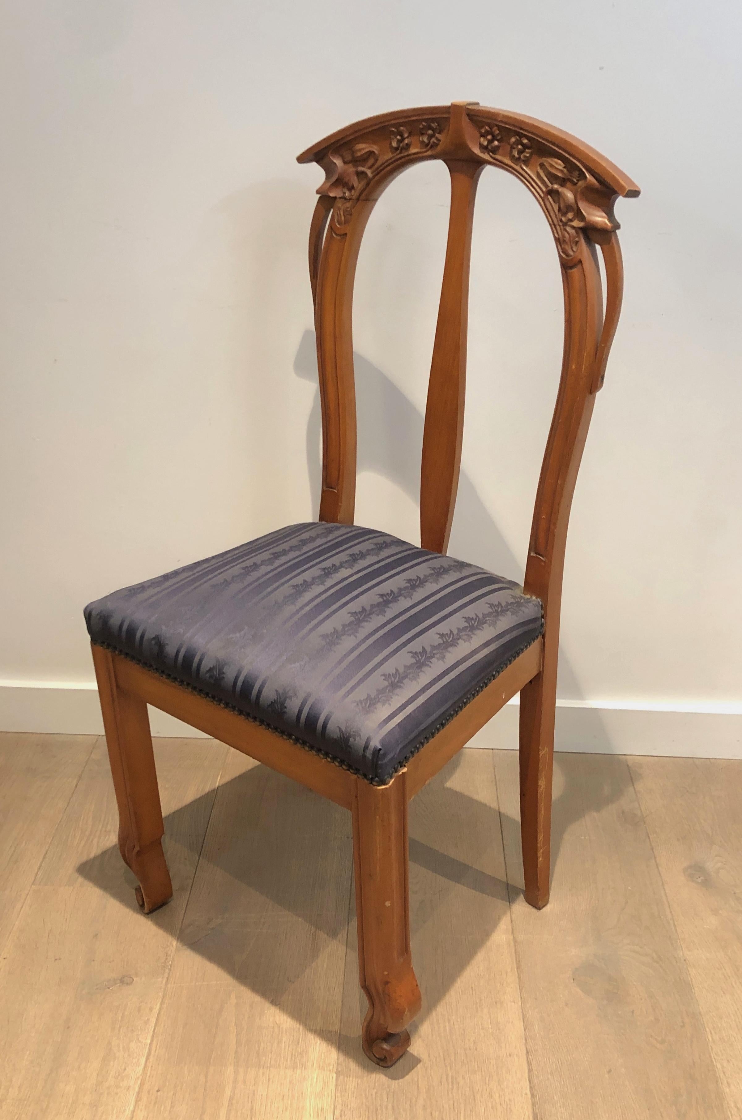Suite of 4 Cherry Wood Chairs Decorated with Flowers and Plants. For Sale 5