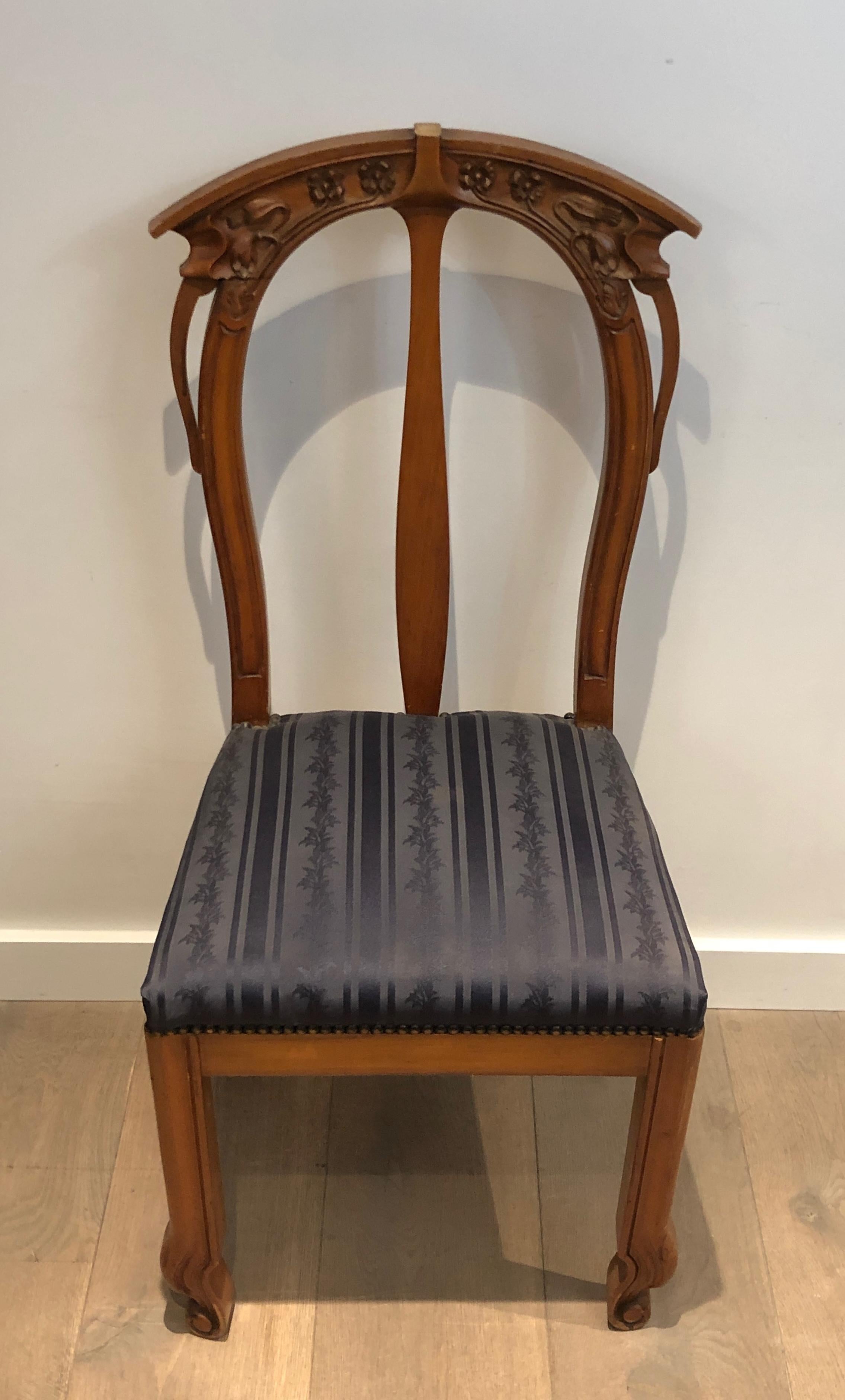 Suite of 4 Cherry Wood Chairs Decorated with Flowers and Plants. For Sale 7