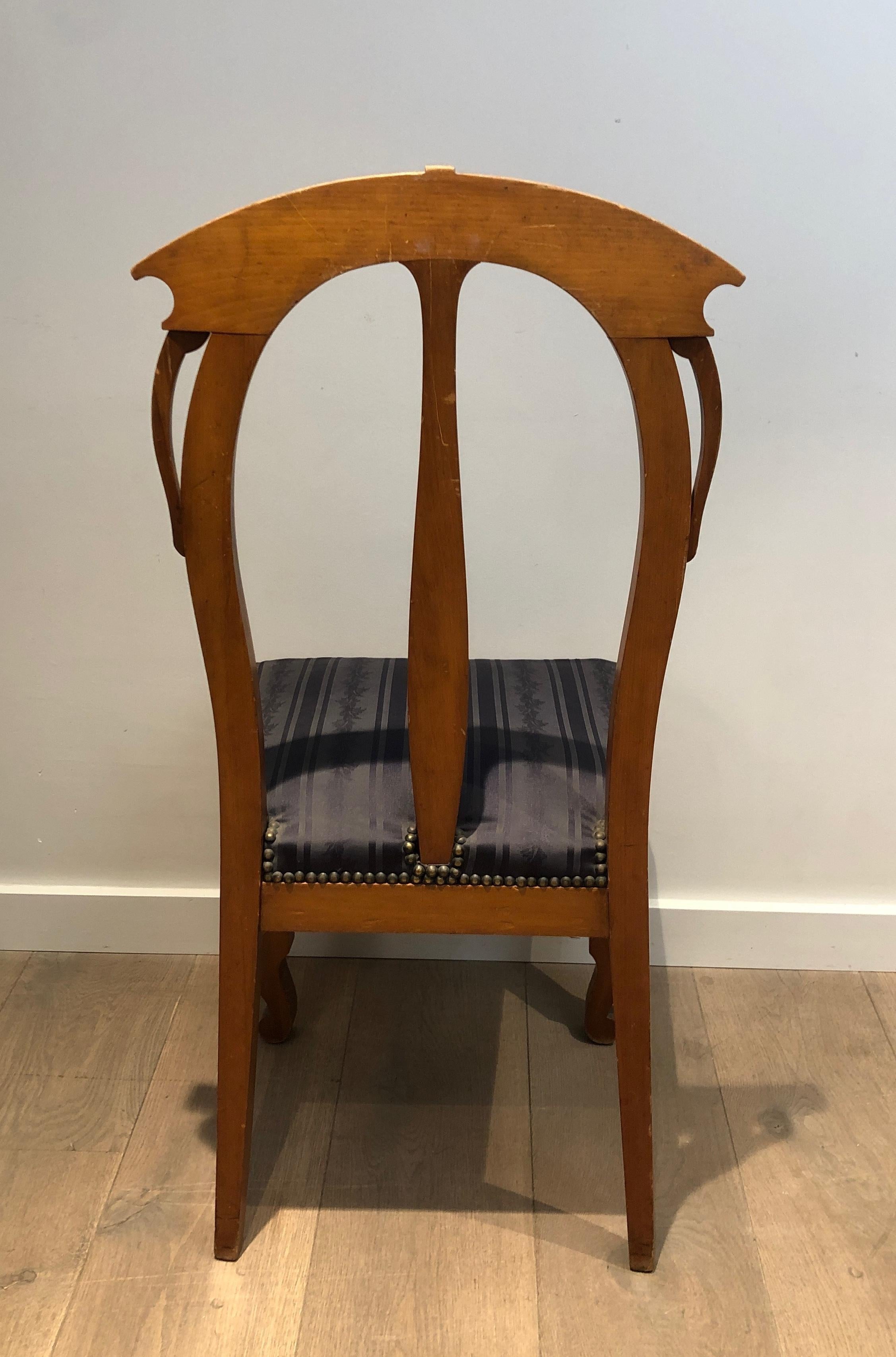 Early 20th Century Suite of 4 Cherry Wood Chairs Decorated with Flowers and Plants. For Sale