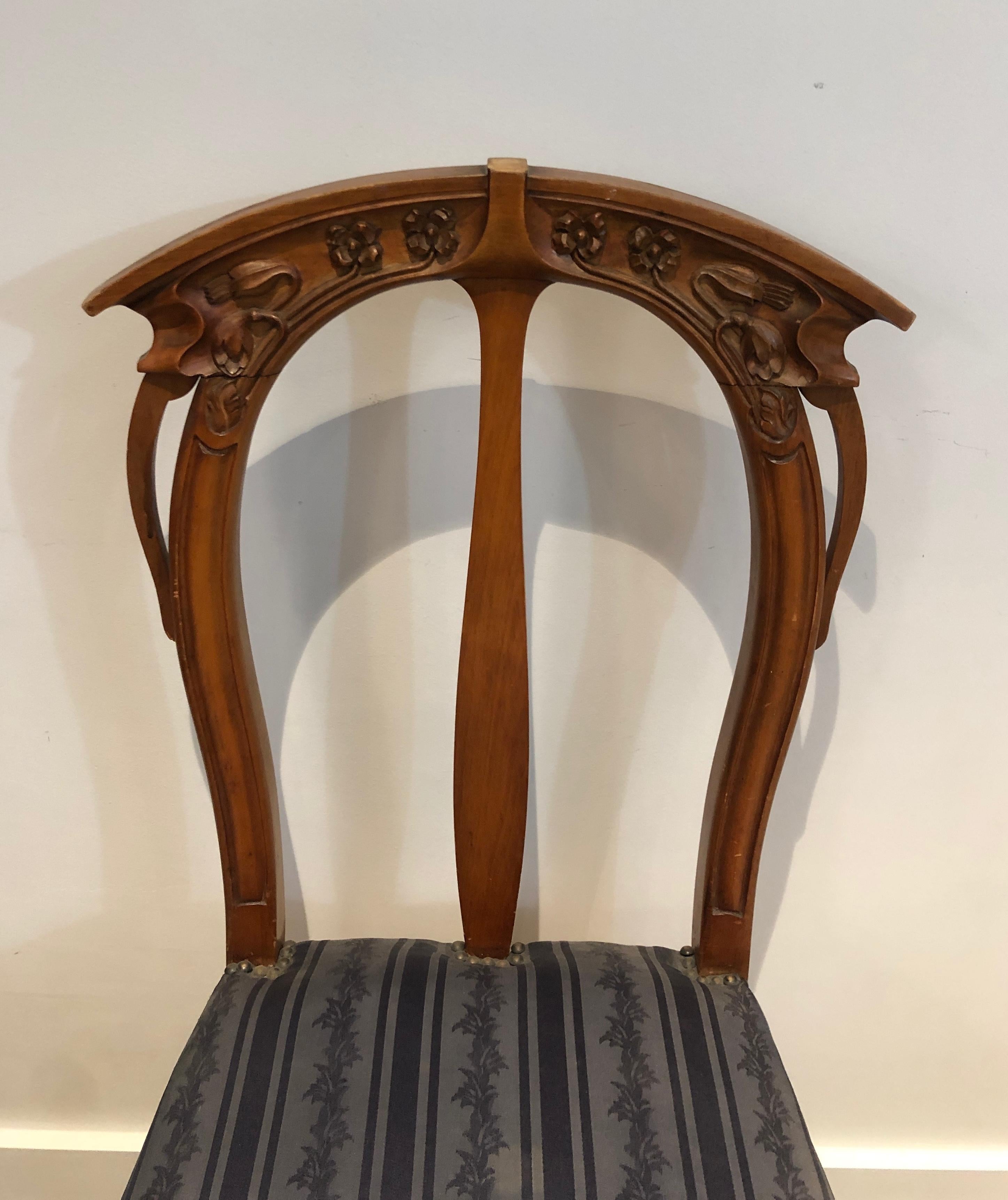 Suite of 4 Cherry Wood Chairs Decorated with Flowers and Plants. For Sale 1