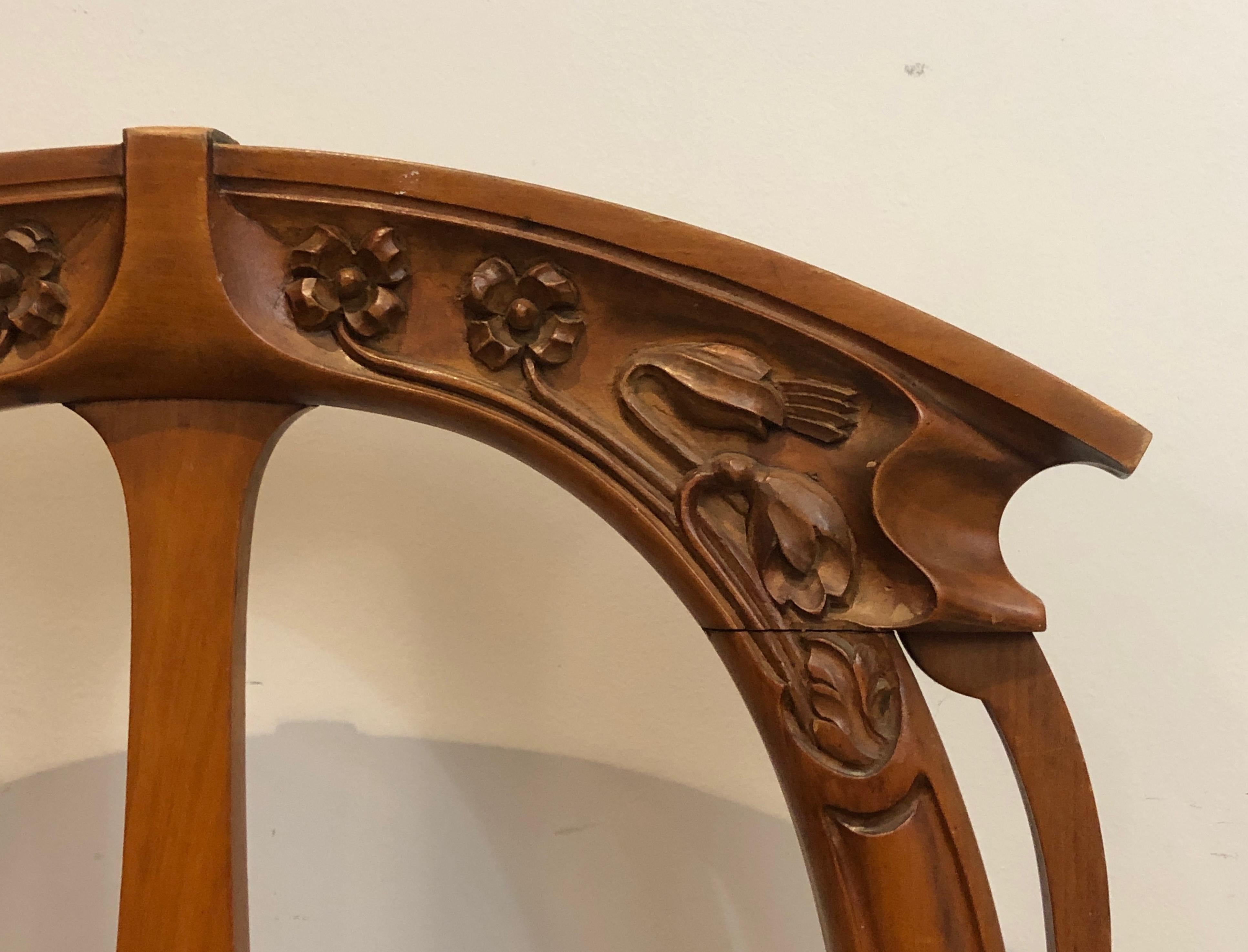 Suite of 4 Cherry Wood Chairs Decorated with Flowers and Plants. For Sale 3