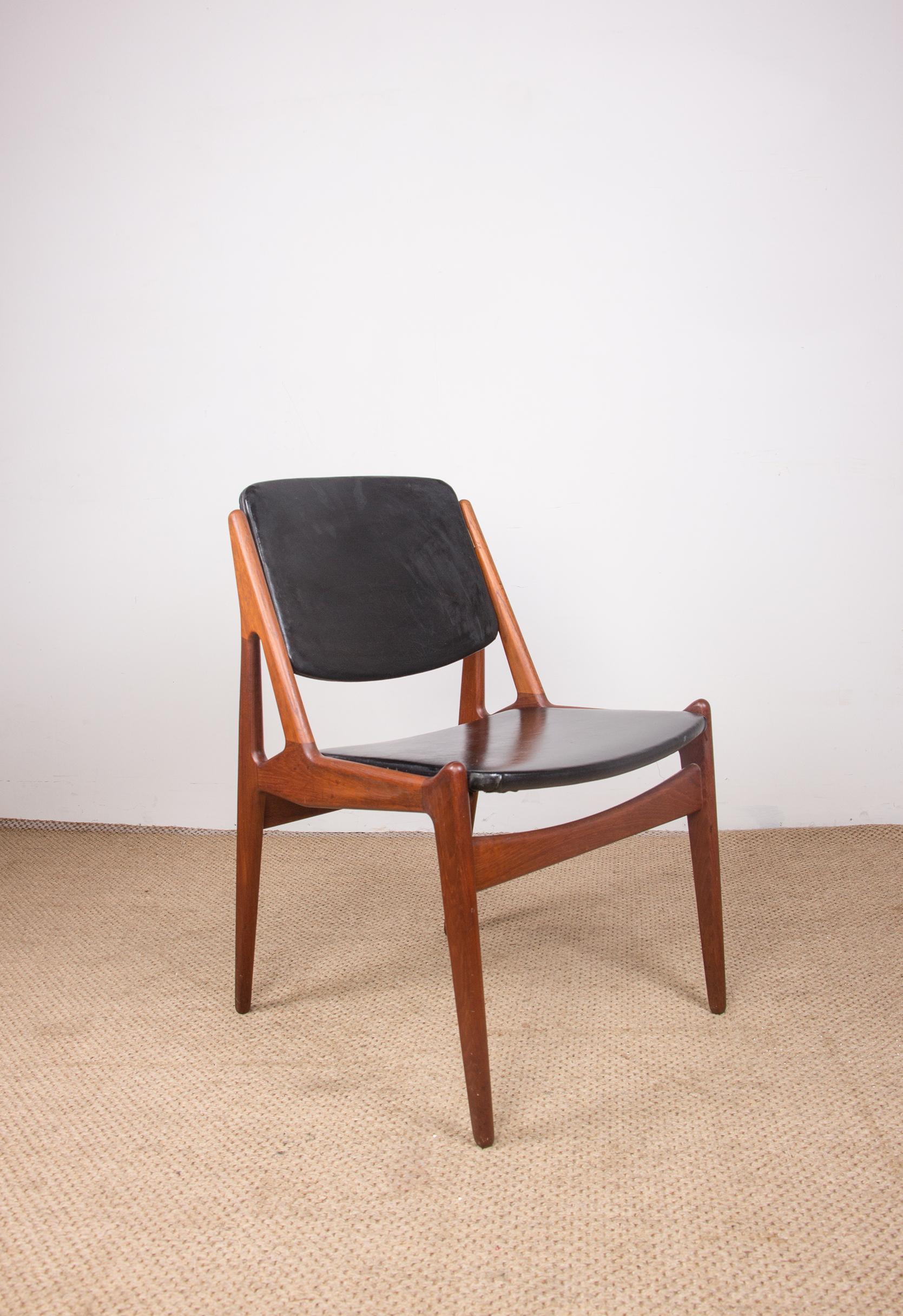 Mid-20th Century Suite of 4 Danish Teak and Black Skai Dining Chairs, 