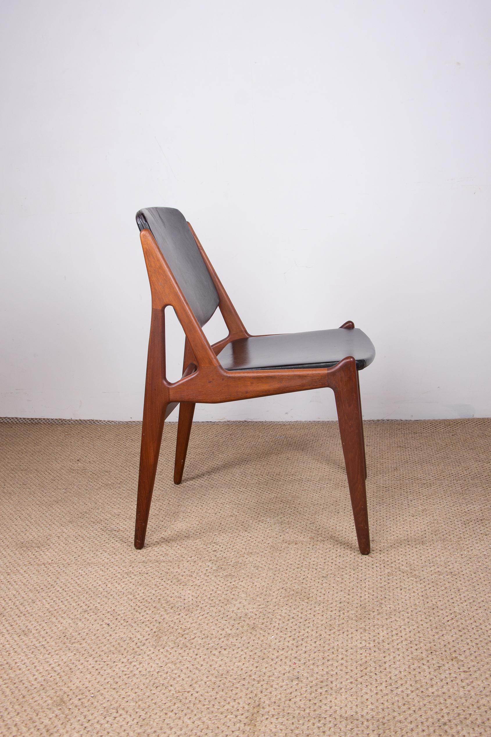 Faux Leather Suite of 4 Danish Teak and Black Skai Dining Chairs, 
