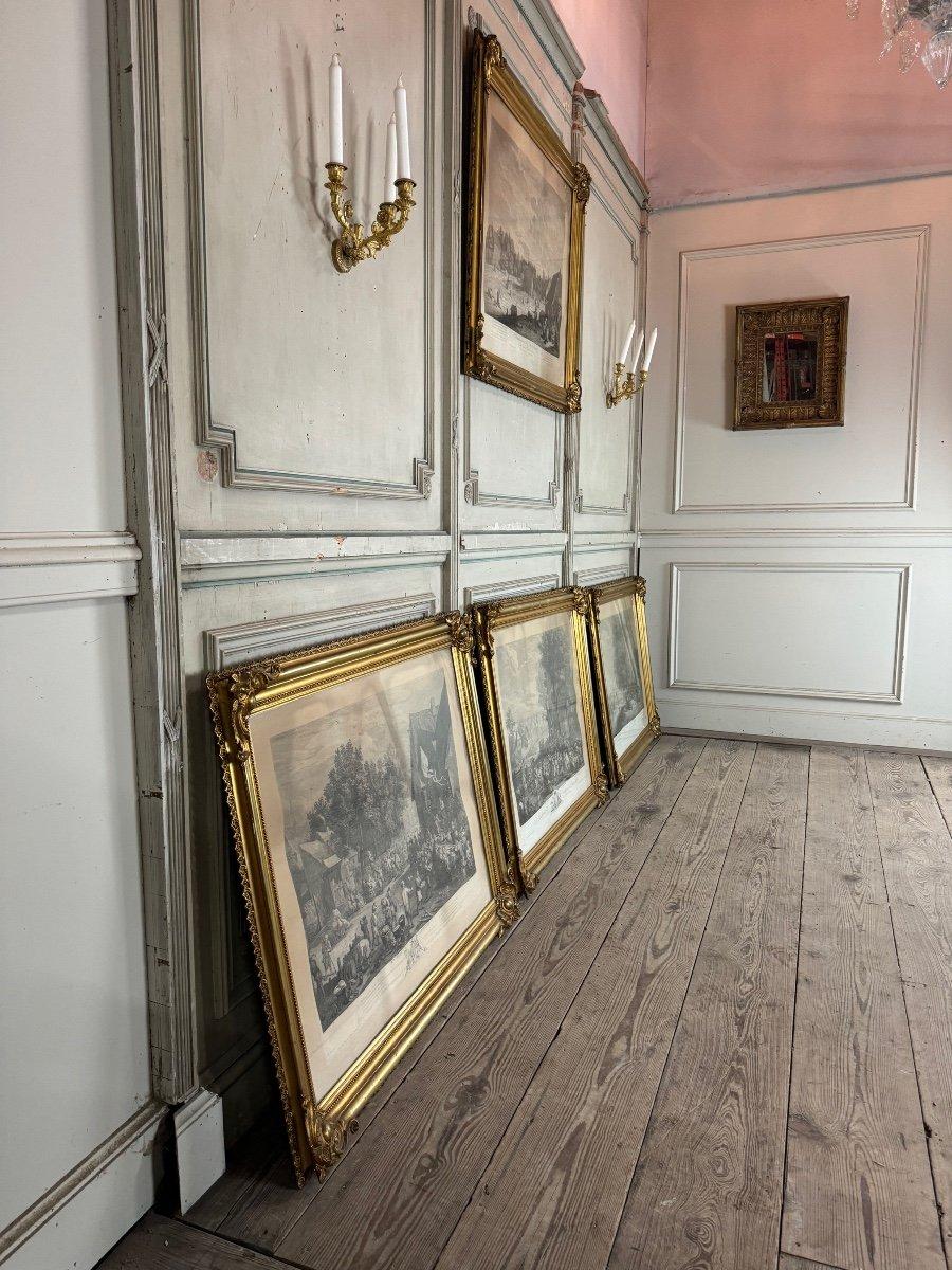 Suite aus 4 Stichen, Nachdrucke aus dem 19. Jahrhundert, sehr schöne Rahmen aus Napoleon III.-Periode (Französisch) im Angebot