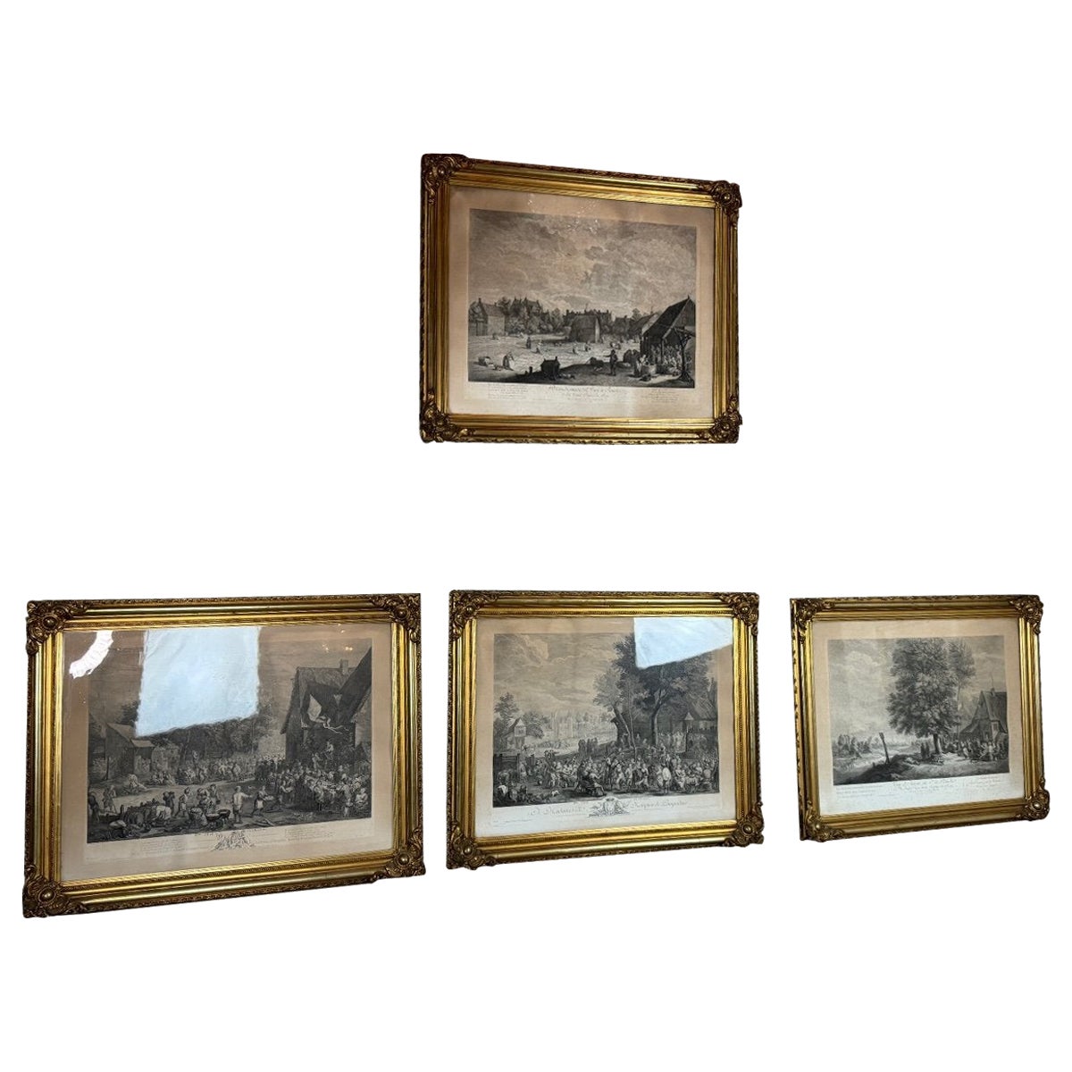 Suite de 4 gravures, réimpression du 19ème siècle, très beaux cadres Napoléon III