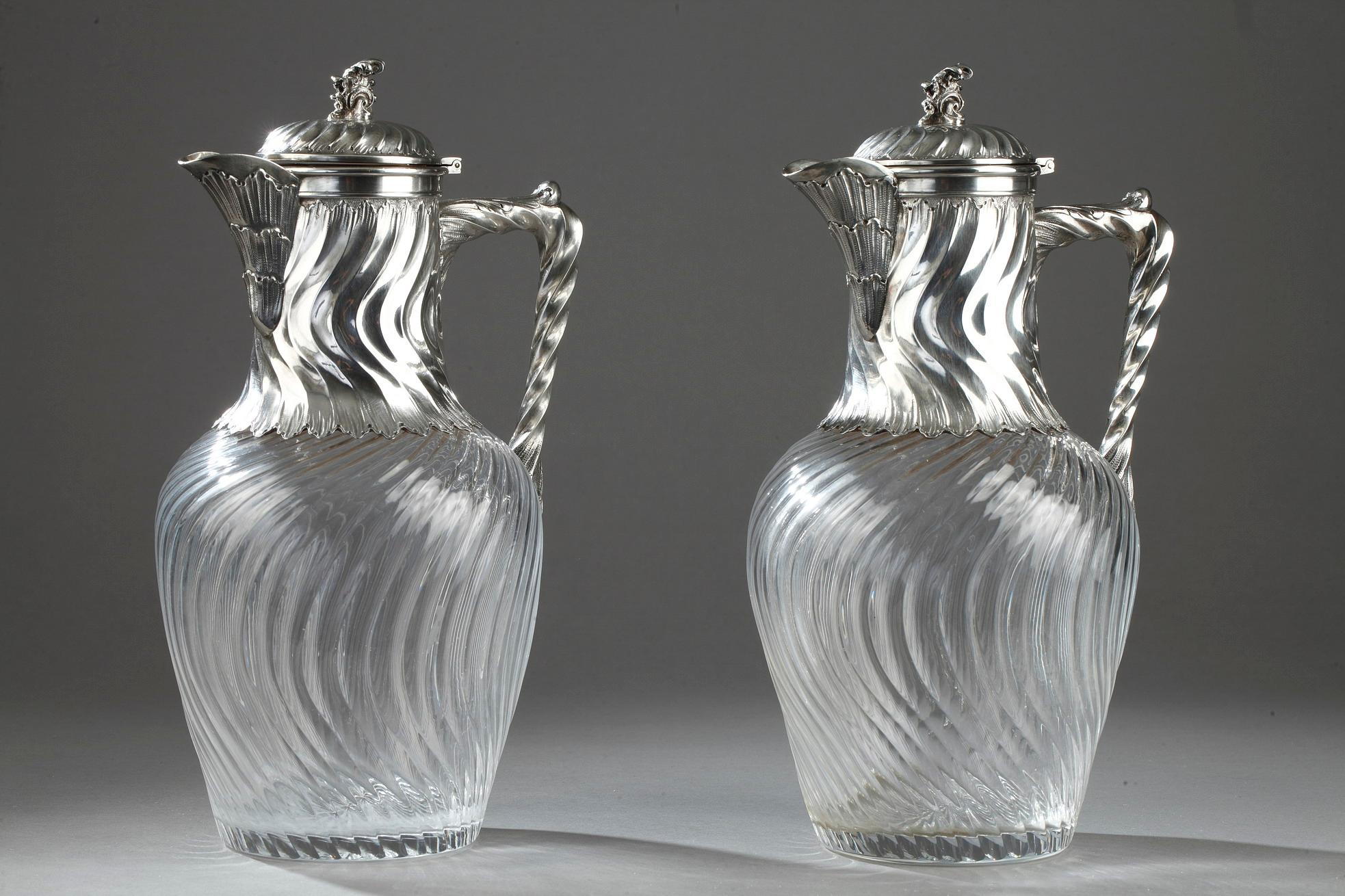 Suite of 4 Ewers in Silver and Crystal, 19th Century For Sale 4