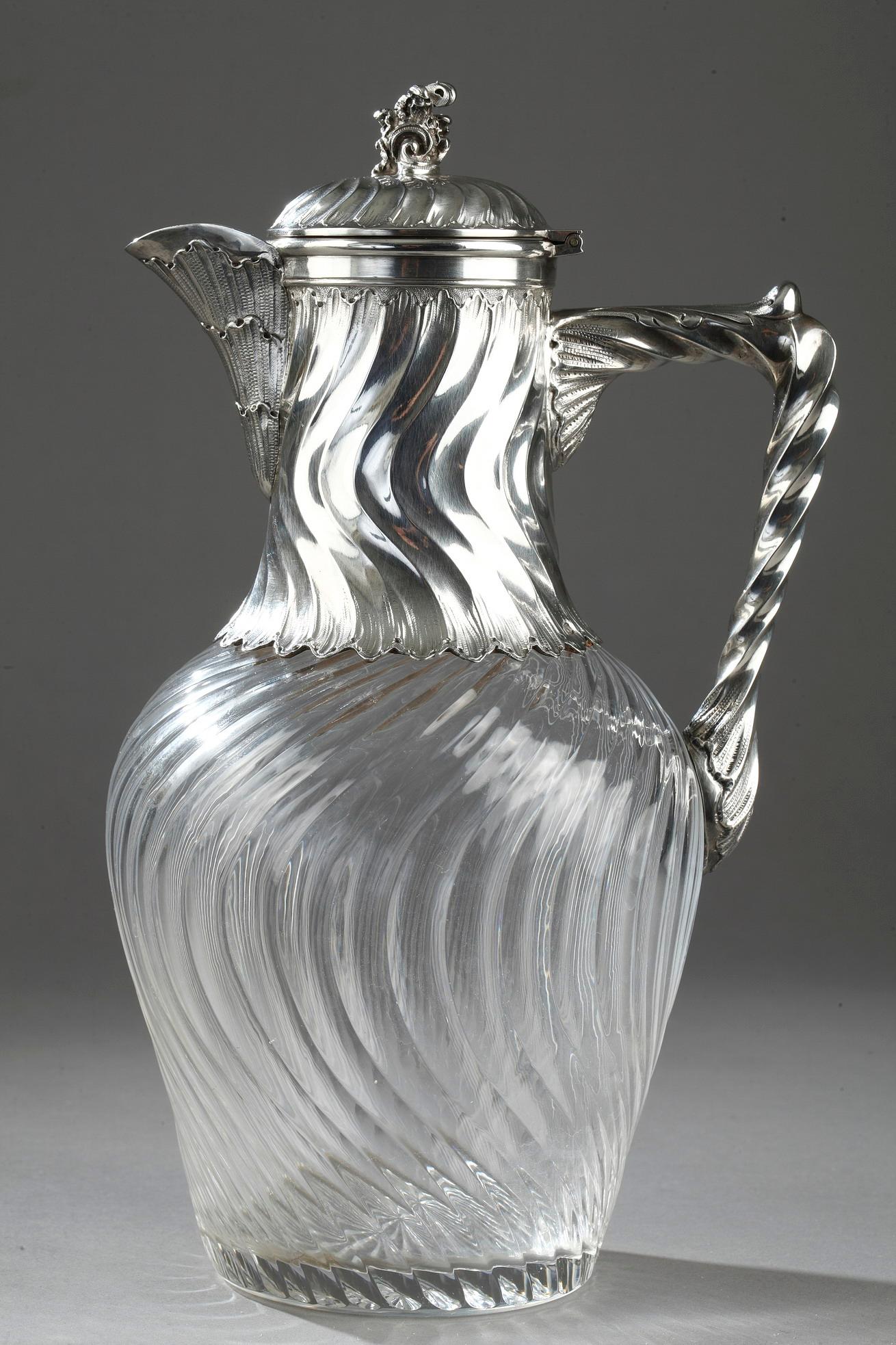 Suite of 4 Ewers in Silver and Crystal, 19th Century For Sale 5