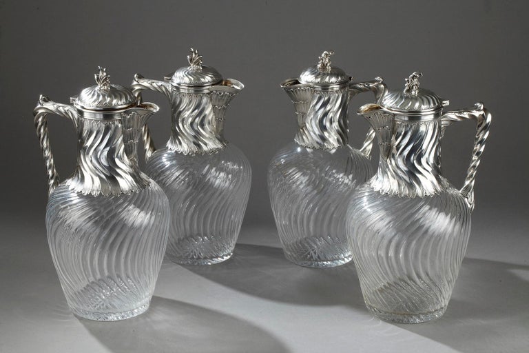 Suite of 4 Ewers in Silver and Crystal, 19th Century For Sale at 1stDibs