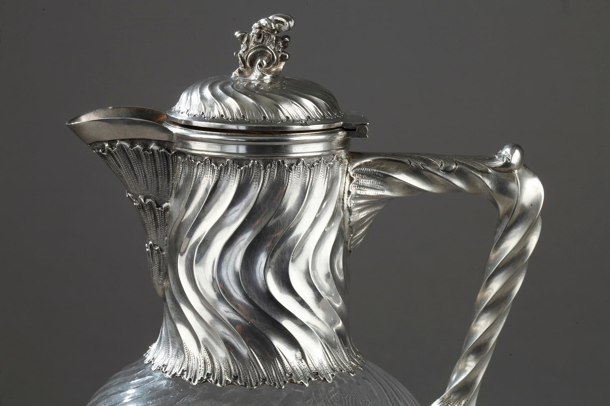 Suite of 4 Ewers in Silver and Crystal, 19th Century For Sale 1