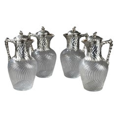 Suite of 4 Ewers in Silver and Crystal, 19th Century