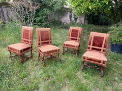 4 Large Old Louis XIV Chairs in Walnut, 19th Century, from a Castle