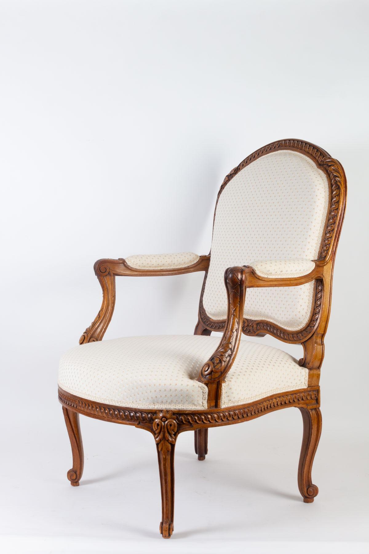 Wood Suite of 4 Louis XV Style Armchairs