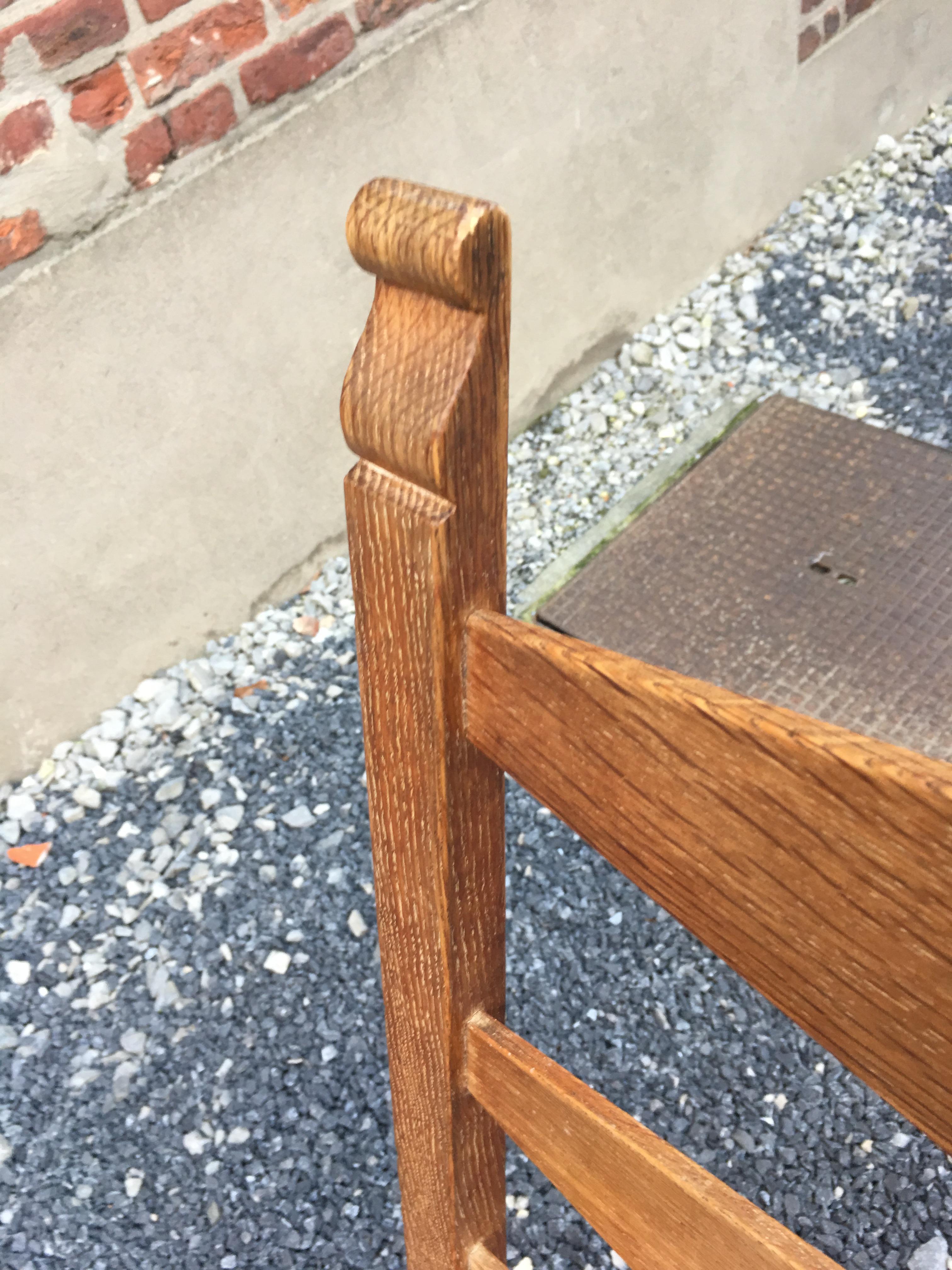 Mid-20th Century Suite of 4 Oak Chairs, Faux Leather Covering, circa 1950 For Sale