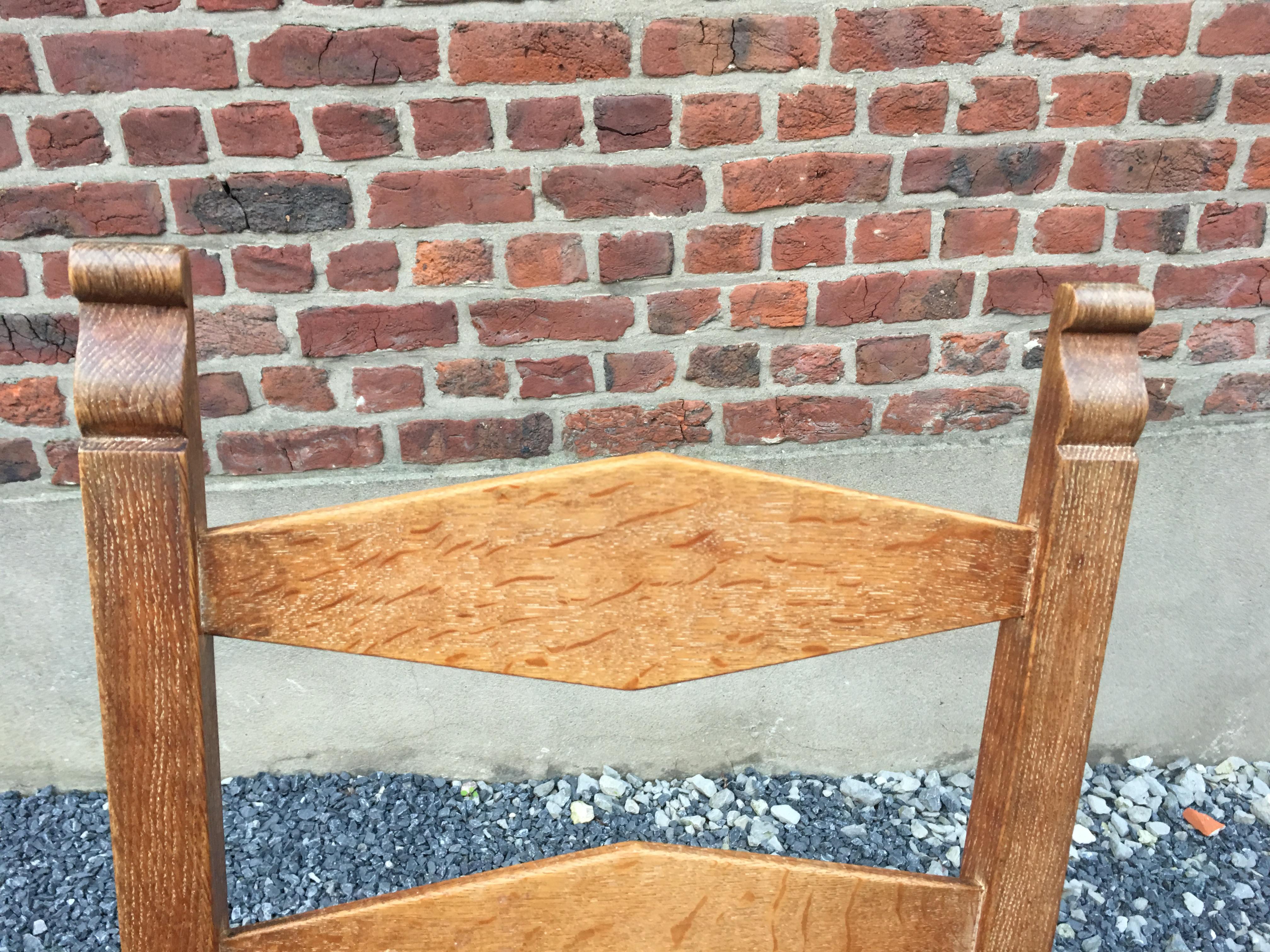 Suite of 4 Oak Chairs, Faux Leather Covering, circa 1950 For Sale 1