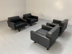 Suite of 4 Poltrona Frau “Kennedee” Armchairs in Black “Pelle Frau SC” Leather