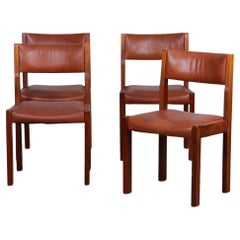 Suite of 4 solid elm chairs produced by Self, 1970s