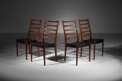 Suite of 4 Svegards Markaryds swedish chairs solid wood and black leather
