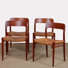 Suite of 4 teak chairs by Niels Otto Moller, model 75, 1960s