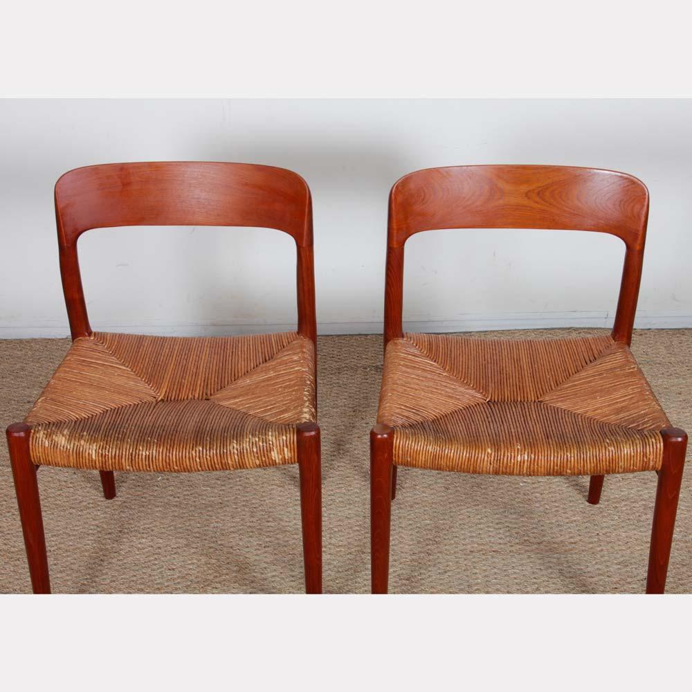 Paille Suite of 4 teak chairs by Niels Otto Moller, model 75, 1960s en vente